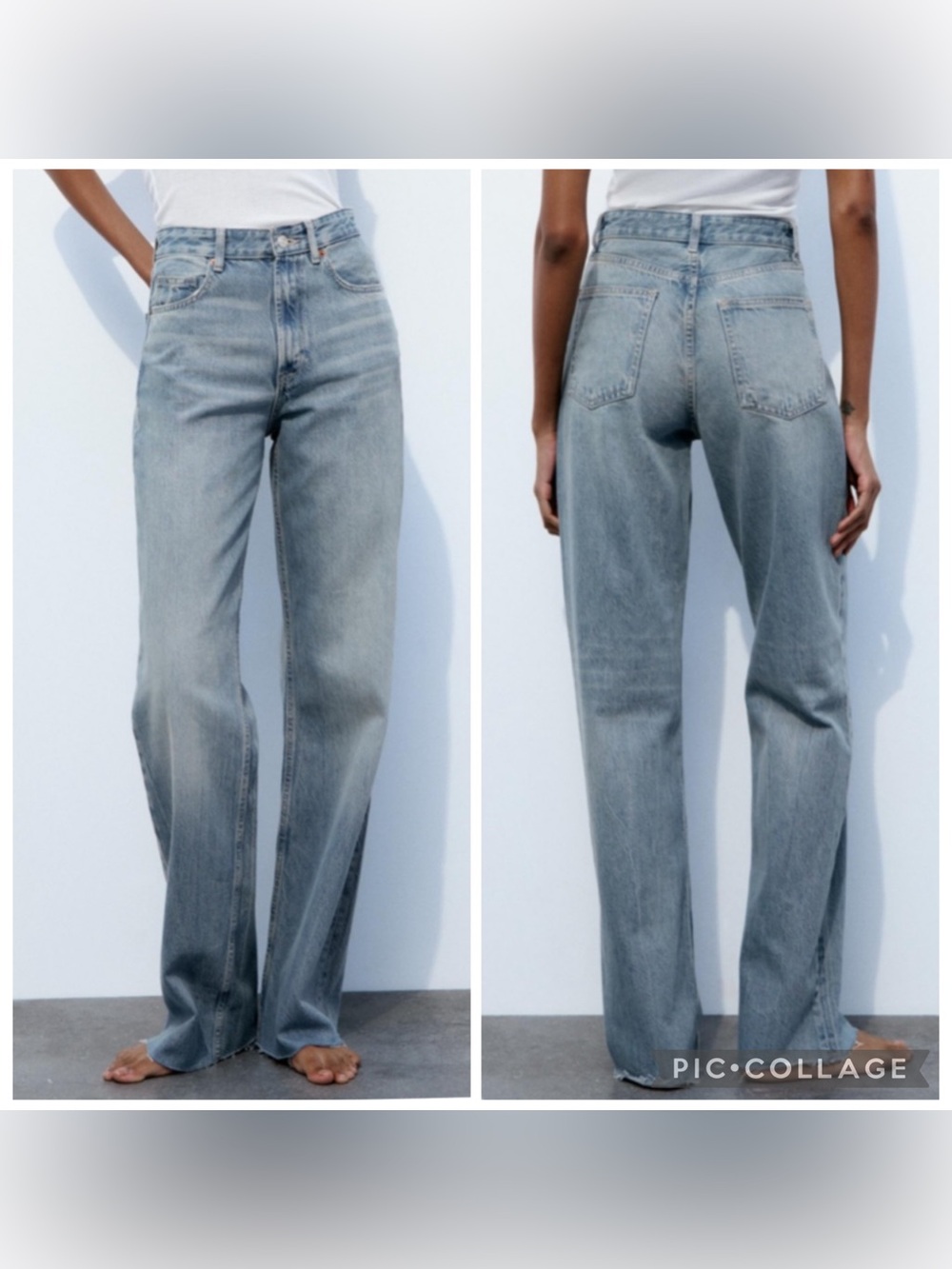 Zara Wide Leg Raw Hem Jeans 6045/022 NWT Size 8
